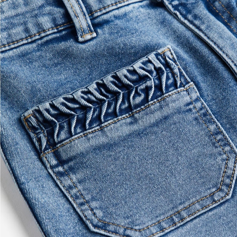 H&M Blue Denim Jeans with Braided Ruched Pocket Trim